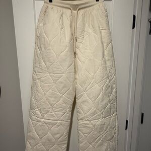 Wide Leg Quilted Cream Pants